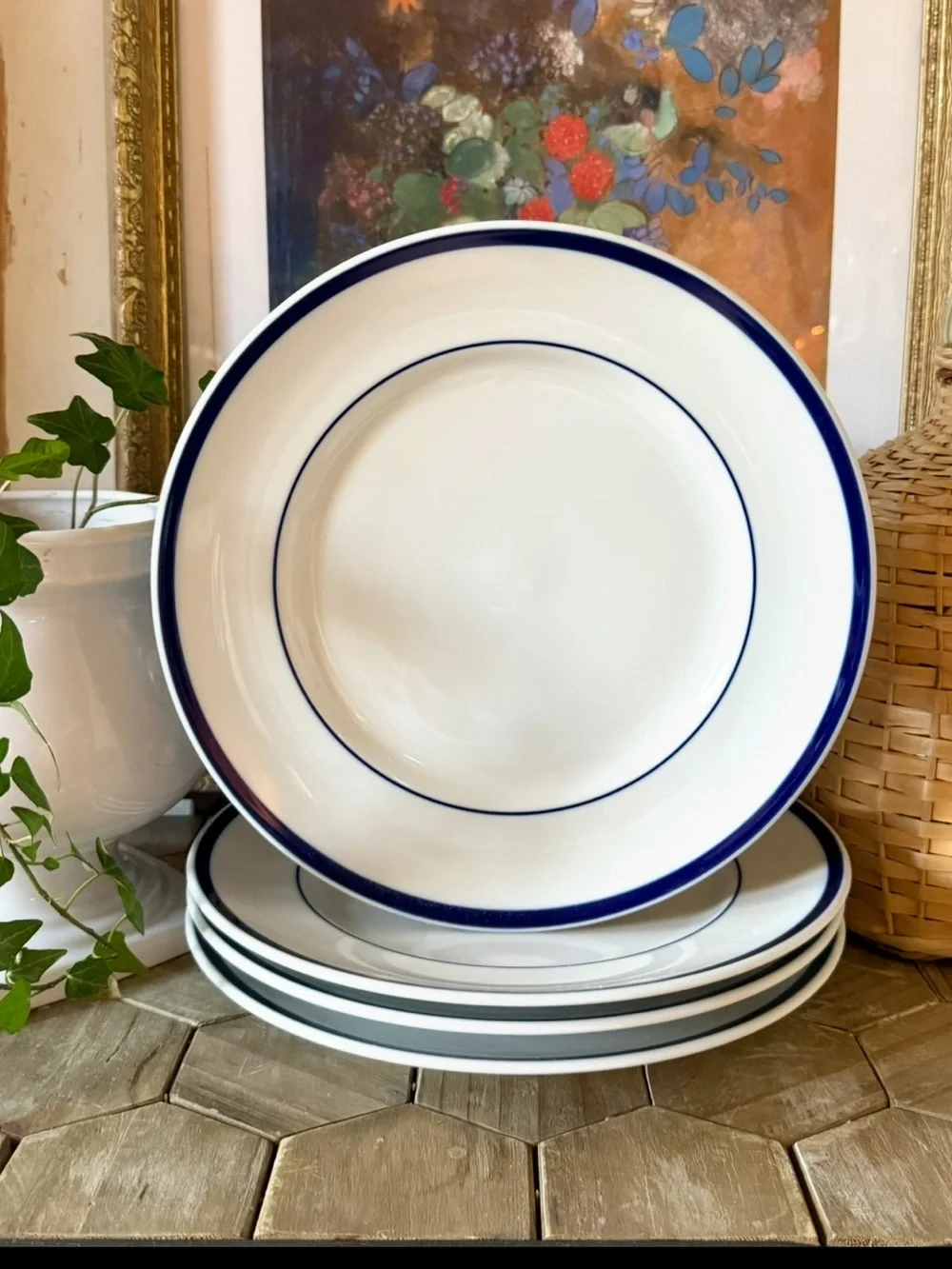 Williams Sonoma “Brasserie” Blue Stripe - Dinner Plates 11